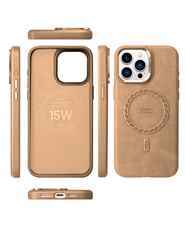 HDD Luxury Business MagSafe Leather Case with Camera Stand for iPhone 16 Pro Max