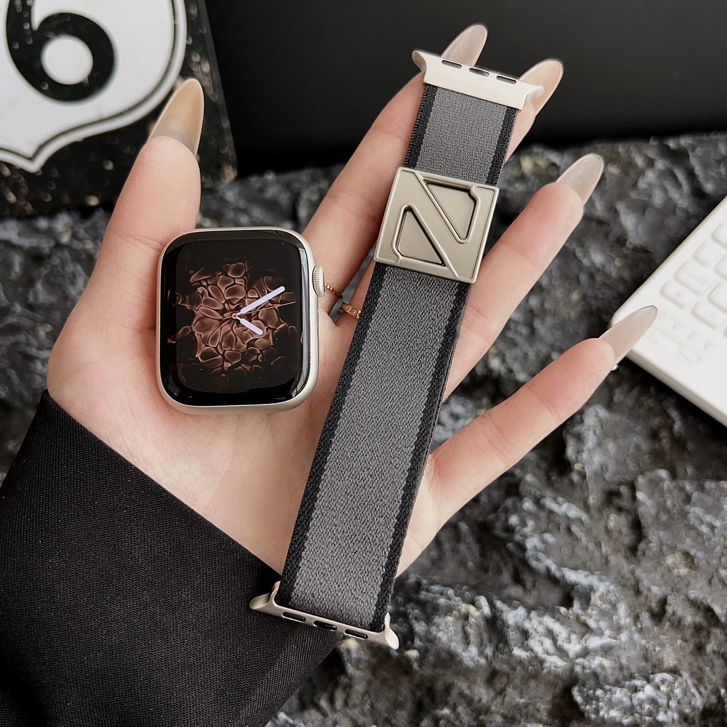 Z Buckle Elastic Nylon Double Stripes Band for Apple Watch 42/44/45/46/49 mm