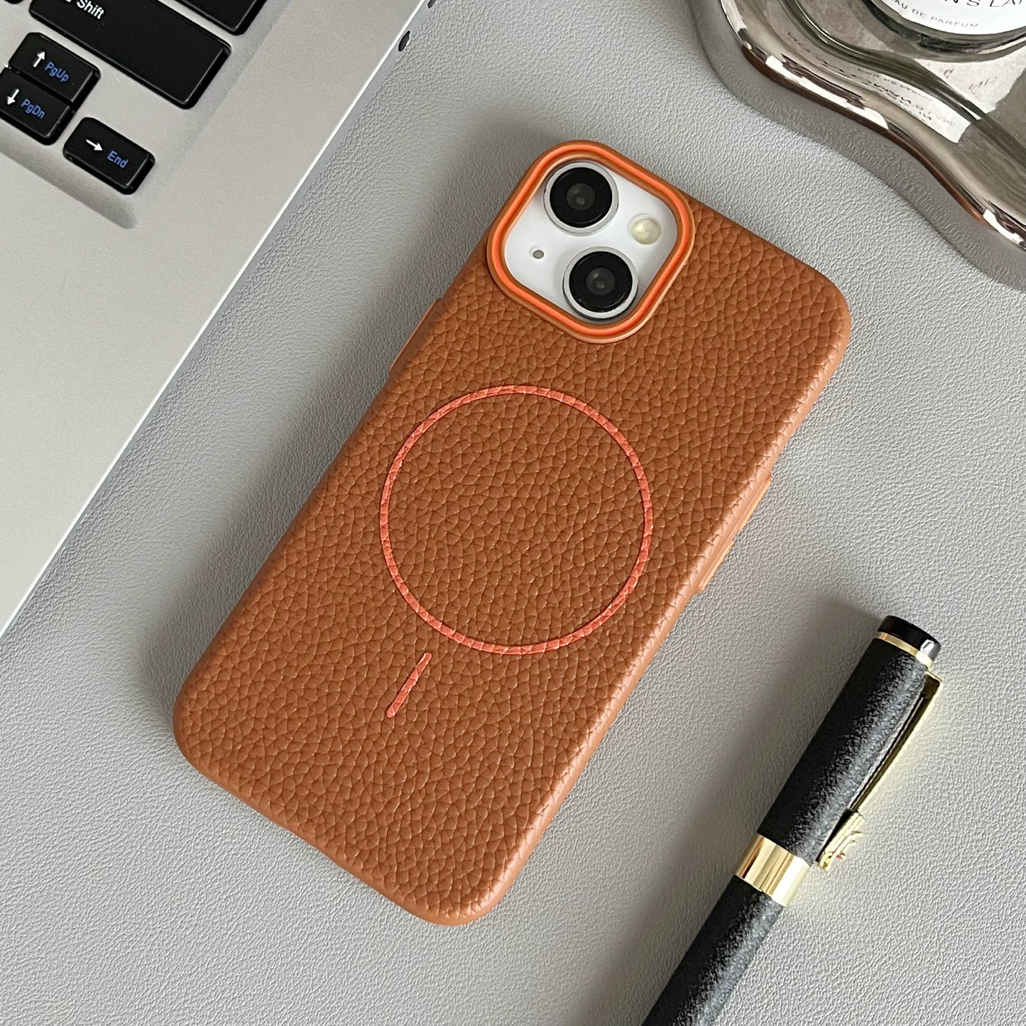 Macaron Leather Matte Magnetic Case for iPhone 15 - Orange