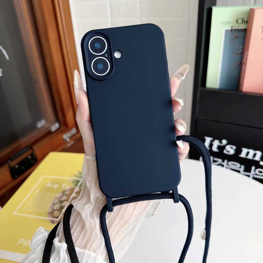 Fashion Crossbody Soft Silicone Case With Shoulder Strap for iPhone 16