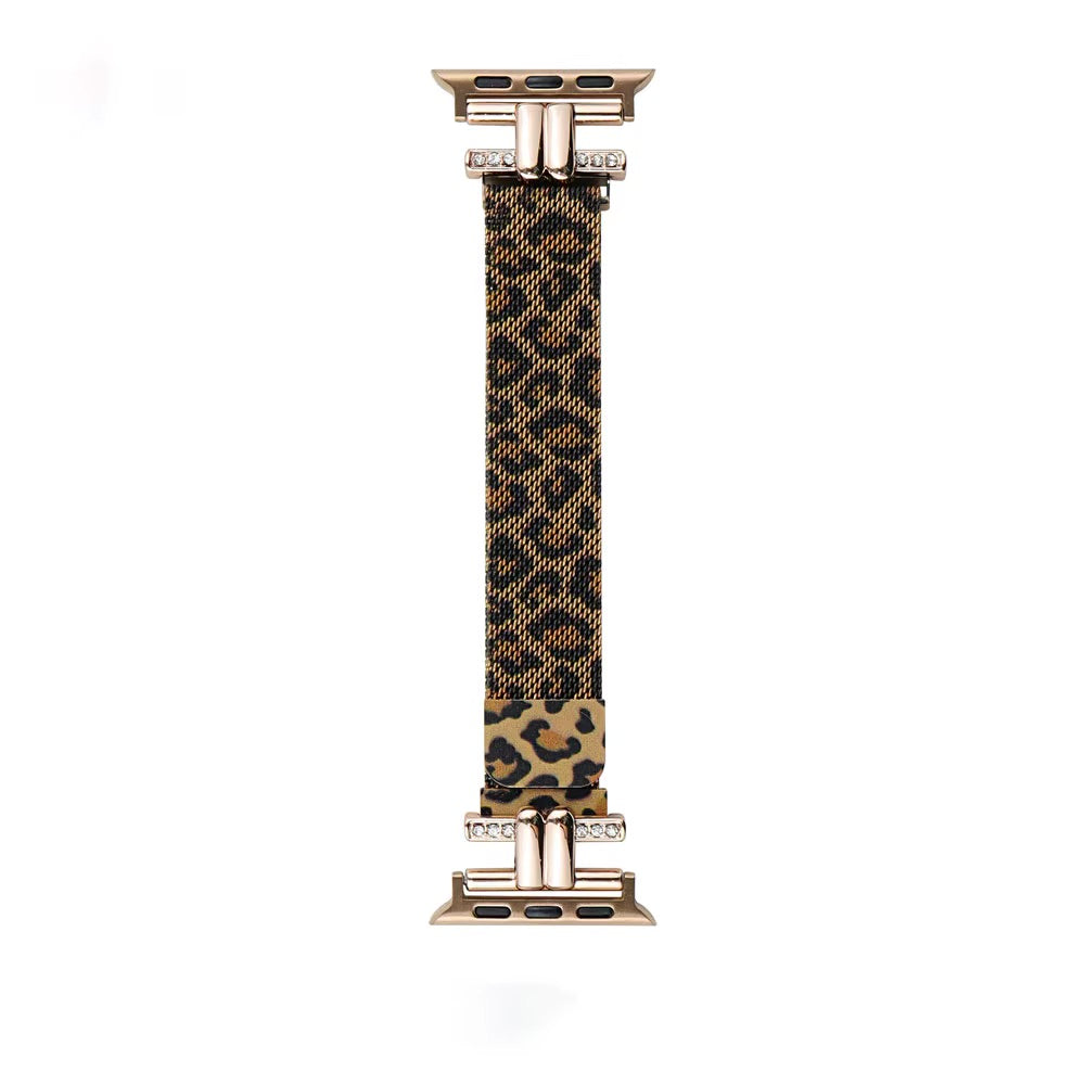 Recci Leopard Print Stainless Steel Women Slim Diamond Watch Strap for Apple Watch 42/44/45/46/49 mm