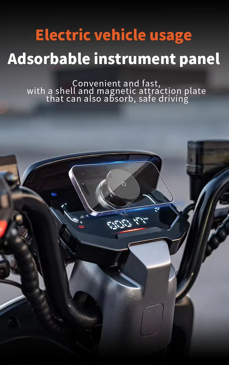 Electric vehicle instrument panel with adsorbable feature on a blurred background