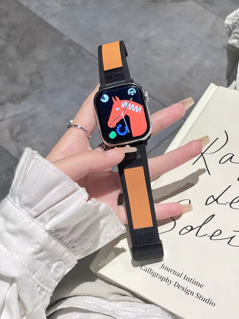 Premium Silicone Strap with Metal and Leather Texture for for Apple Watch 42/44/45/46/49 mm