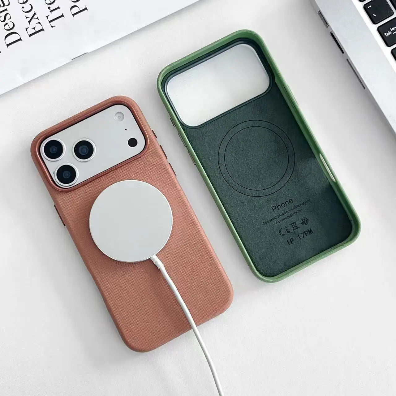 TecHub Lanex premium orange leather texture case for iPhone 17 Pro Max, showing the stylish, textured back and precise cutouts.