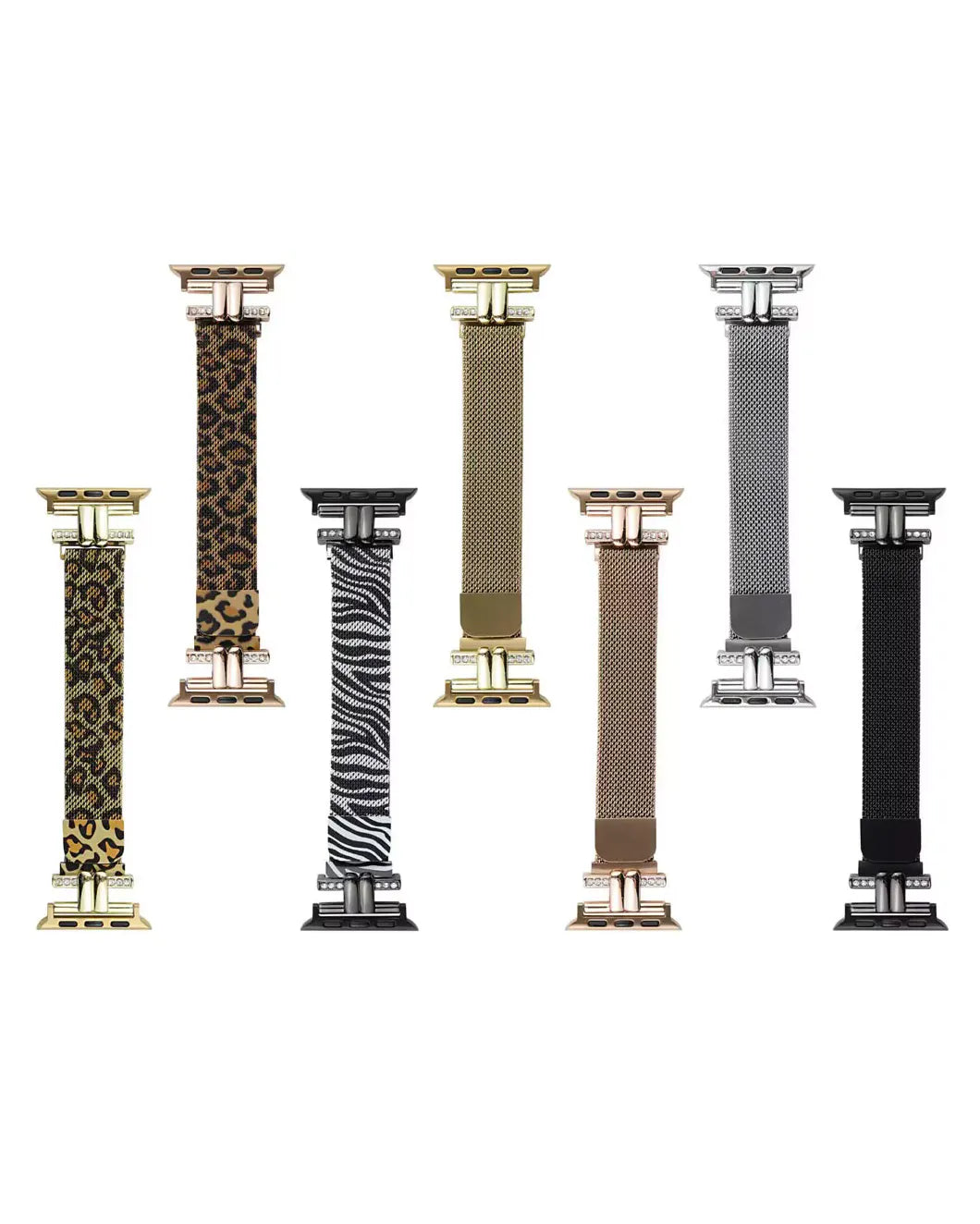 Recci Leopard Print Stainless Steel Women Slim Diamond Watch Strap for Apple Watch 42/44/45/46/49 mm
