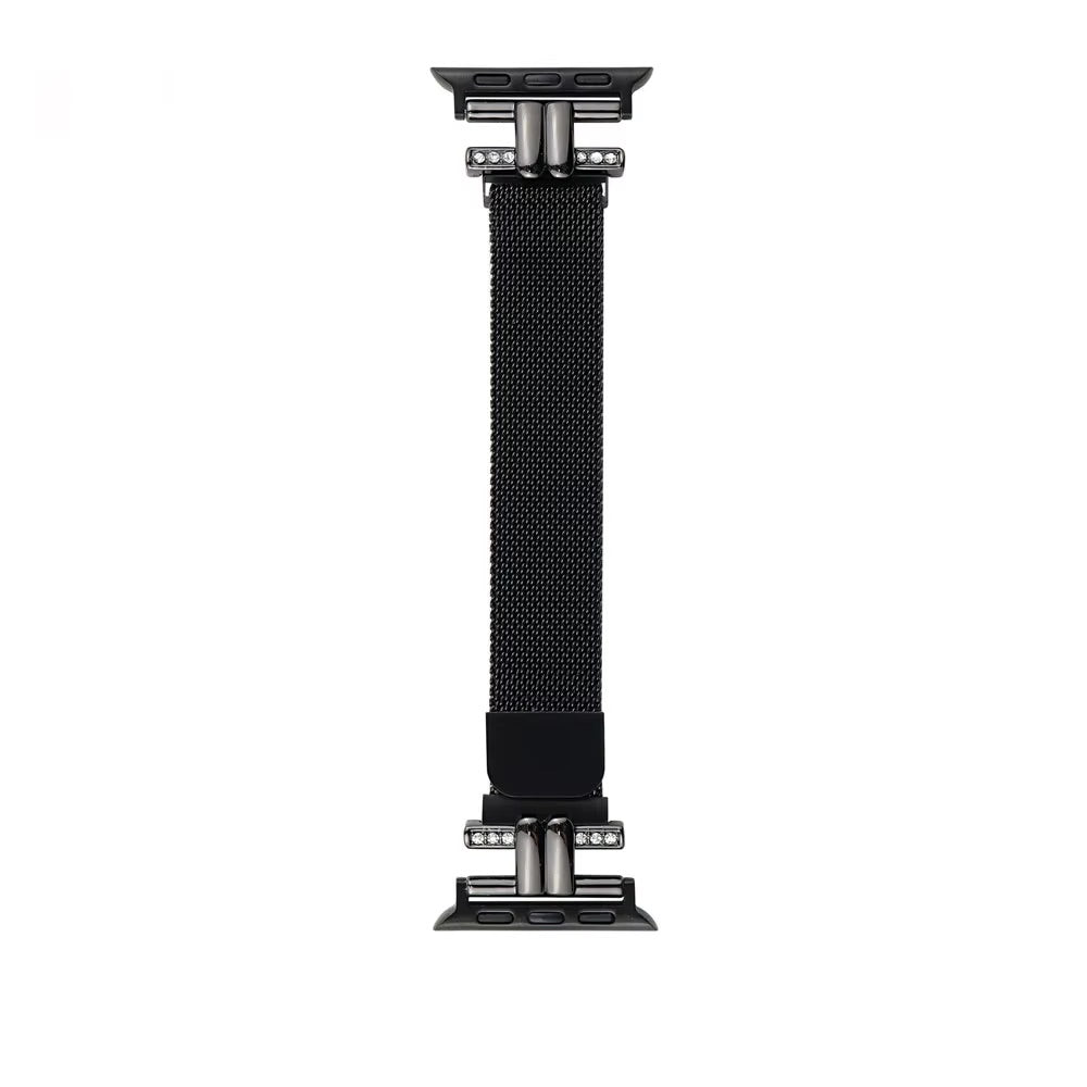 Recci Leopard Print Stainless Steel Women Slim Diamond Watch Strap for Apple Watch 42/44/45/46/49 mm