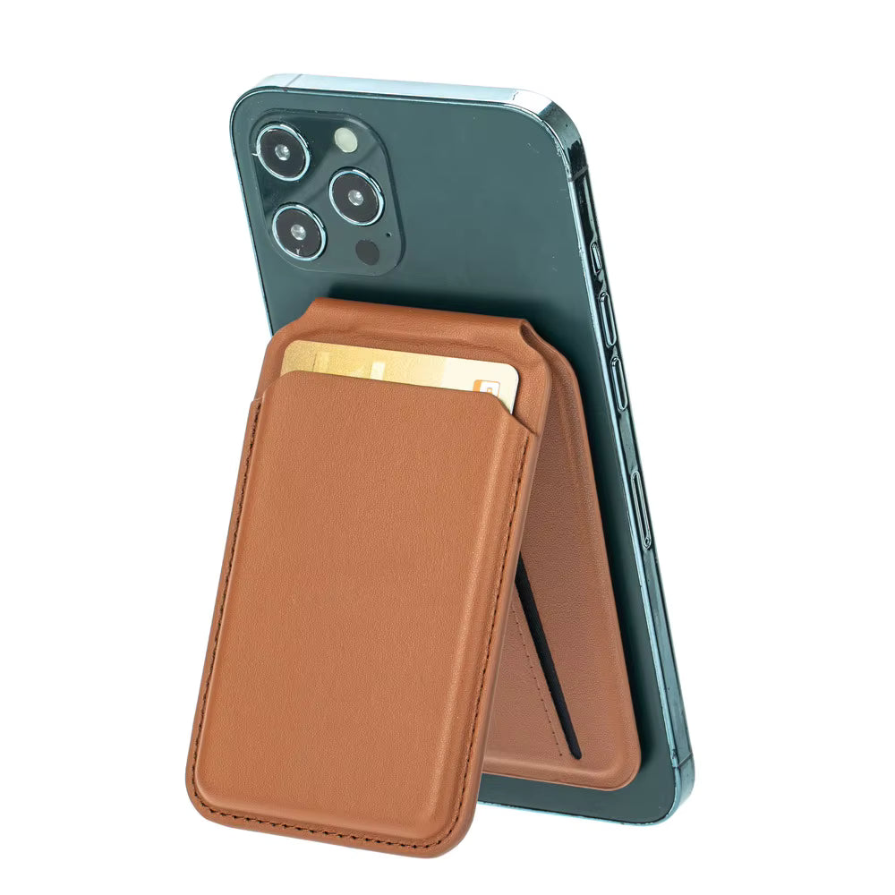 HDD Luxury PU Leather Stand Wallet with for MagSafe and Card Holder Back - Brown
