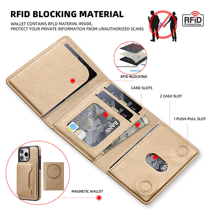 Triple Luxury Fold Leather MagSafe Wallet Card Holder - Brown