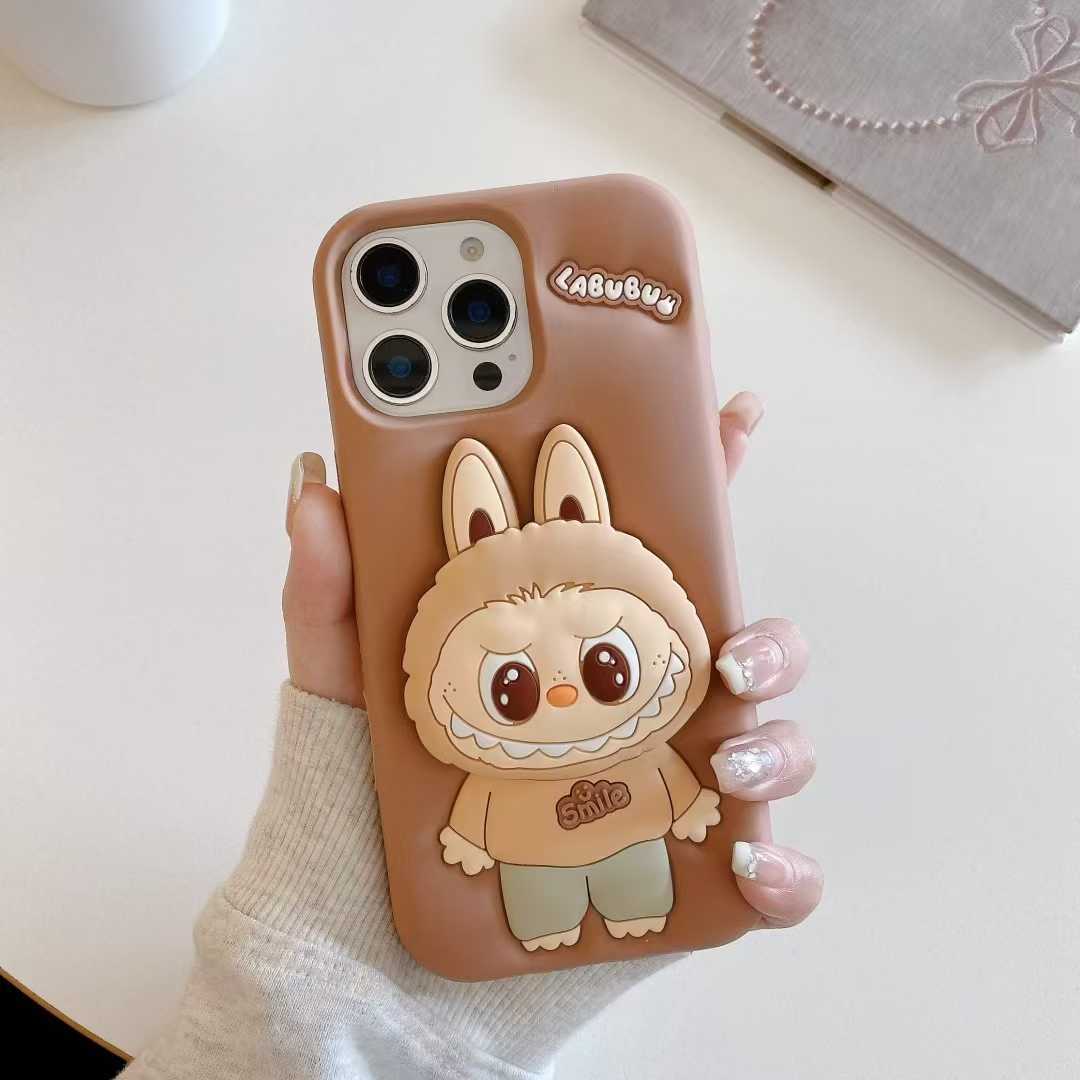 Labubu 3D Cartoon Silicone Case with Hand Stand for iPhone 16 Pro Max