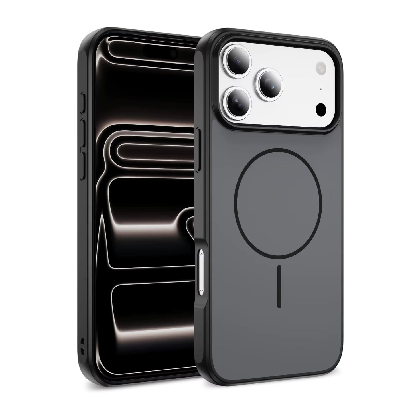 Black OKOZ luxury liquid silicone TPU MagSafe case for iPhone 17 Pro Max by TecHub, showcasing a sleek, protective phone cover.