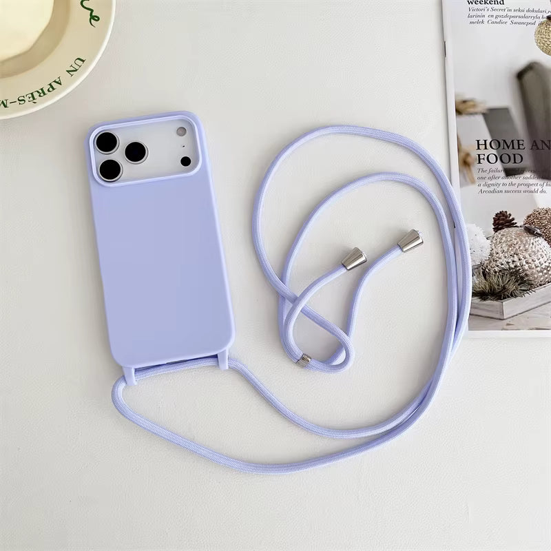 Fashion Crossbody Soft Silicone Case With Shoulder Strap for iPhone 17 Pro Max - Purple