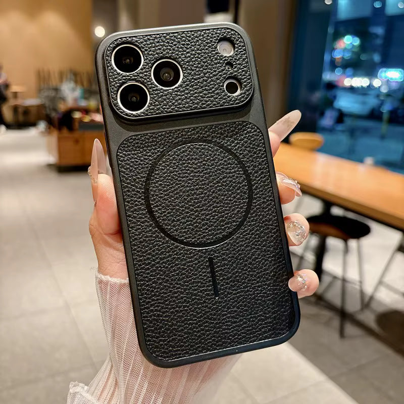 TecHub MMKIO PU leather MagSafe case for iPhone 17 Pro with TPU edges, featuring a sleek, protective design visible in the image.
