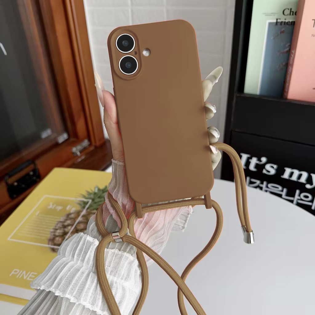 Fashion Crossbody Soft Silicone Case With Shoulder Strap for iPhone 16