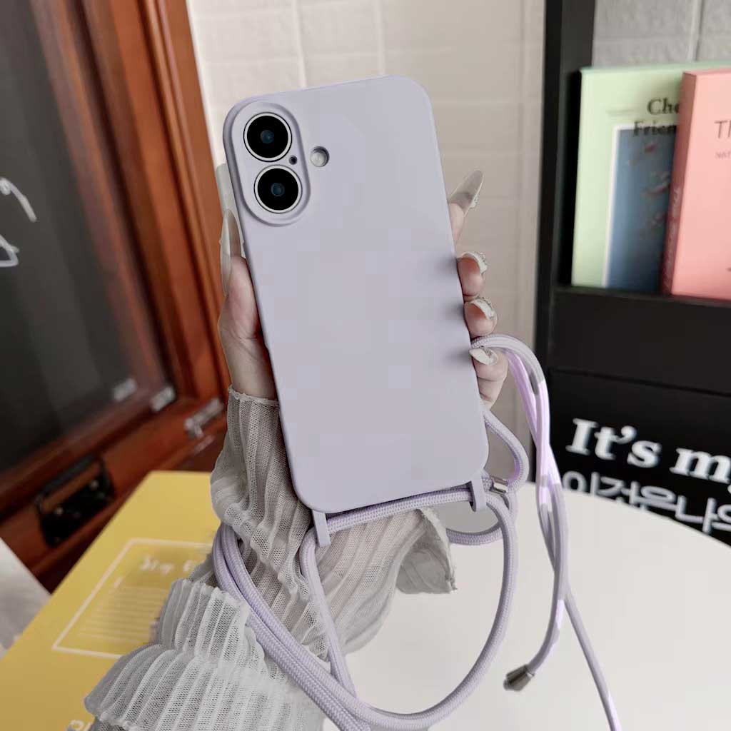 Fashion Crossbody Soft Silicone Case With Shoulder Strap for iPhone 16