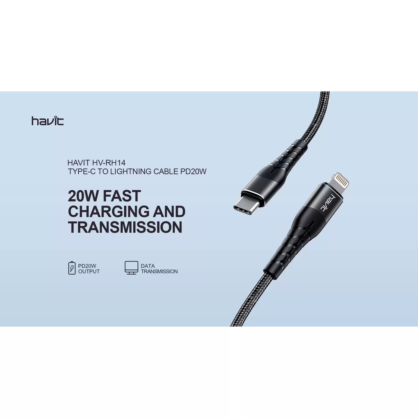 Havit HV-RH14 PD20 W USB C to Lightning Cable 1.2 M - Black - TecHub