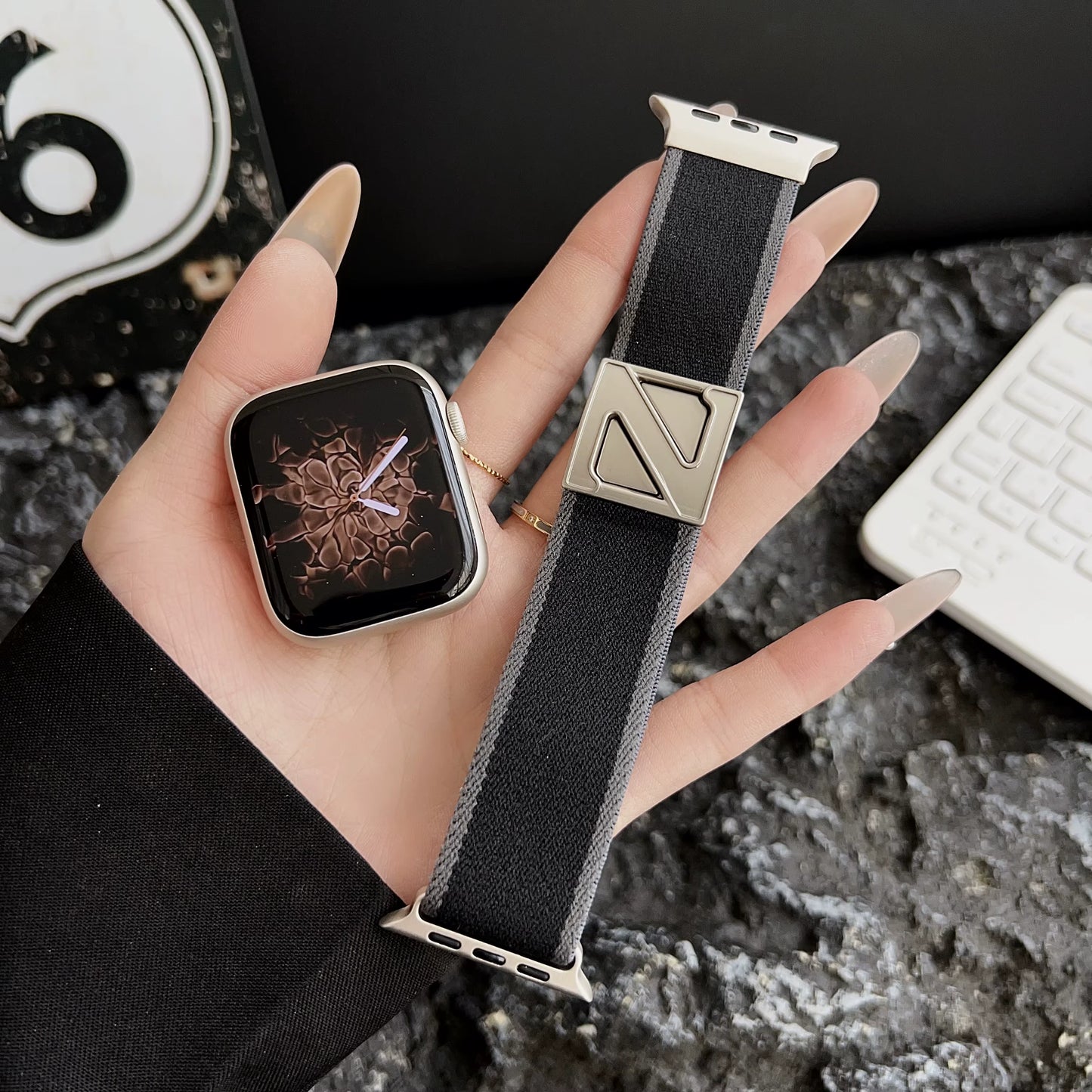 Z Buckle Elastic Nylon Double Stripes Band for Apple Watch 42/44/45/46/49 mm