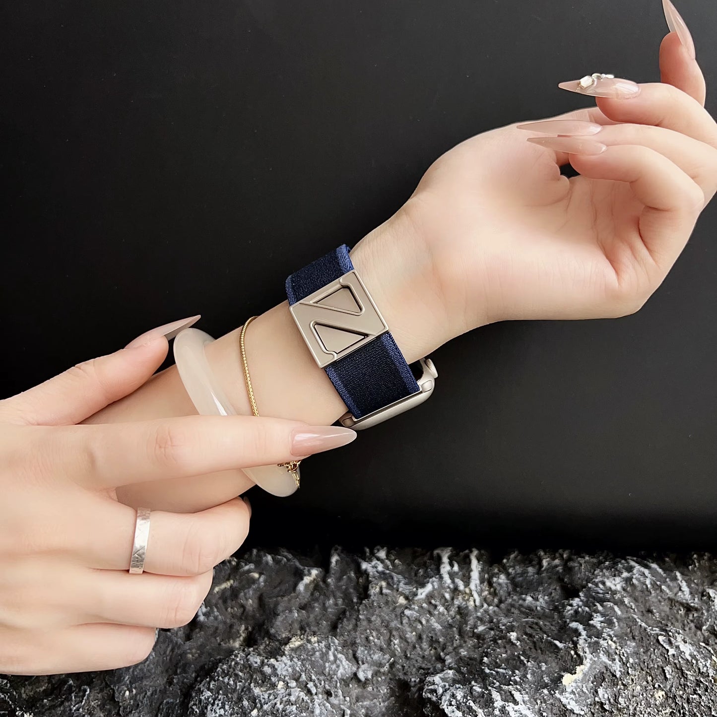 Z Buckle Elastic Nylon Double Stripes Band for Apple Watch 42/44/45/46/49 mm