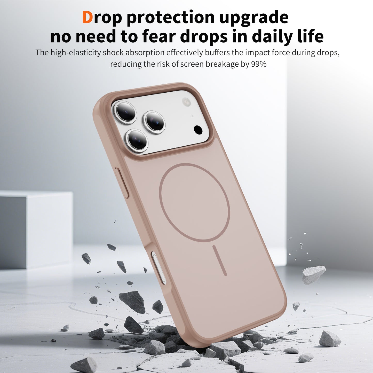 TecHub OKOZ luxury liquid silicone TPU MagSafe case for iPhone 17 Pro in beige, showing the sleek, protective design.