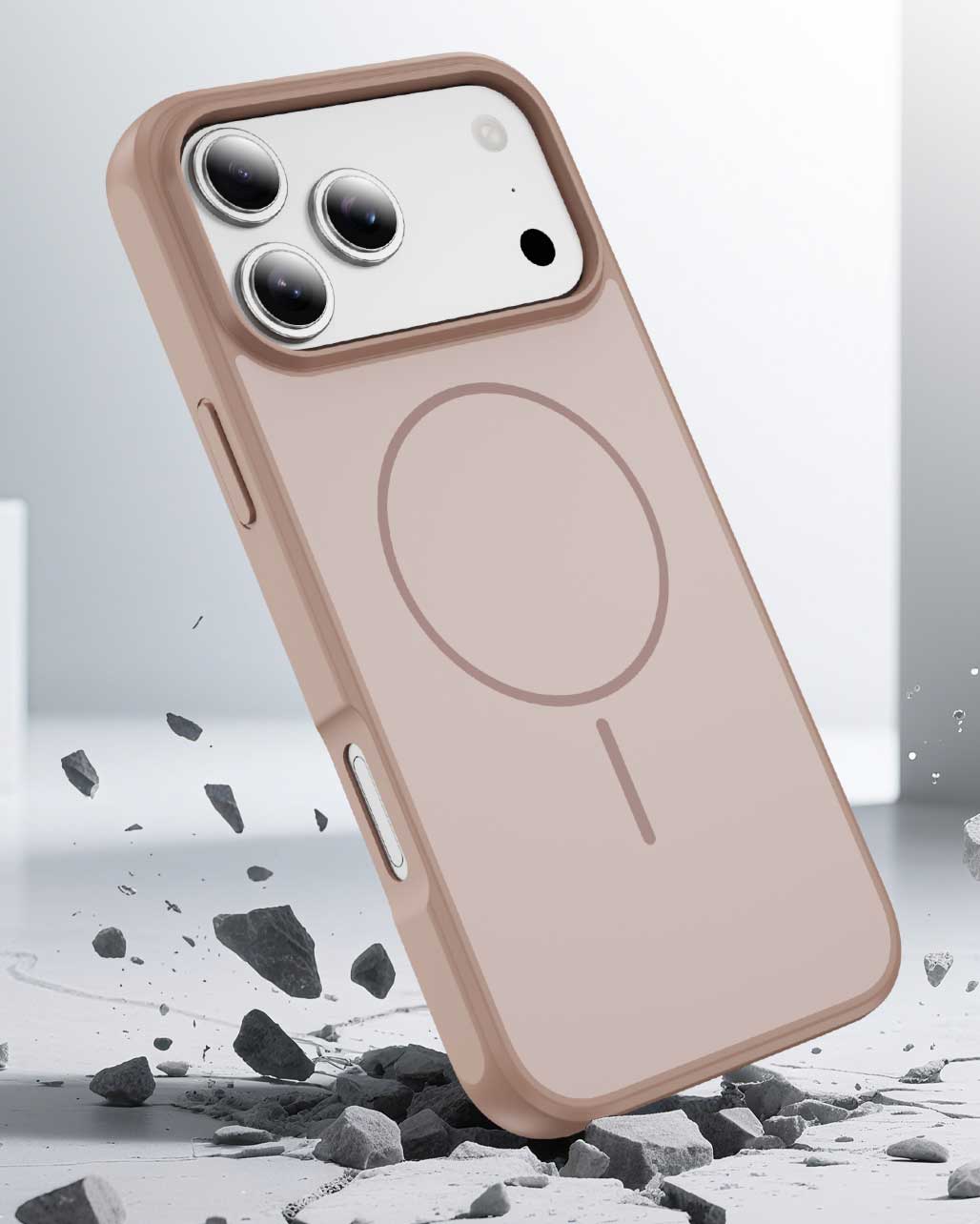 Luxury liquid silicone TPU MagSafe iPhone 17 Pro case by TecHub in beige, showcasing slim design and soft textured finish.