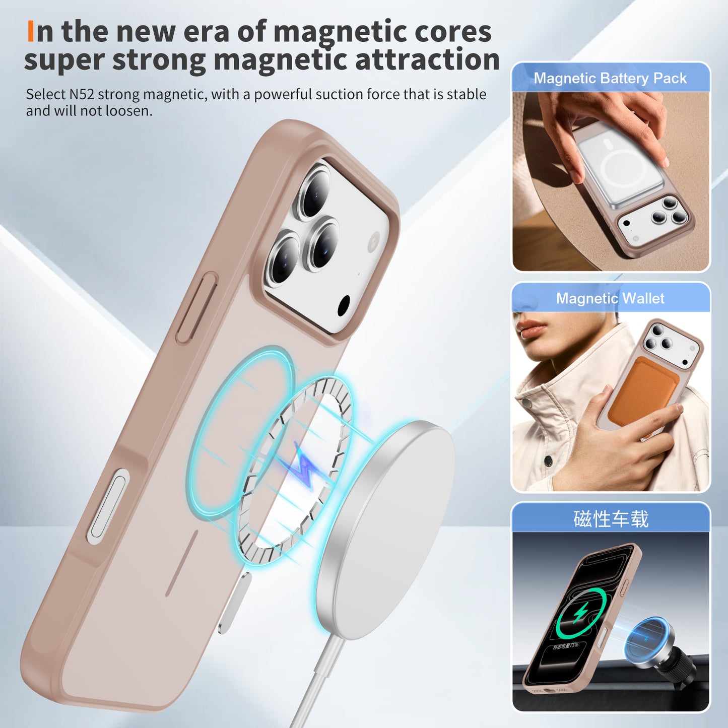 TecHub OKOZ luxury liquid silicone TPU MagSafe case for iPhone 17 Pro in beige, showing sleek design and precise cutouts.