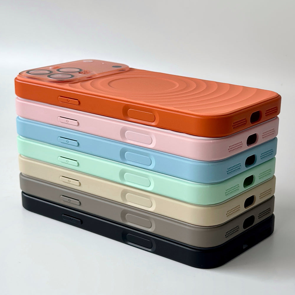 VAWI Wave Pattern Design Liquid Silicone Case Window Lens for iPhone 16 Po Max