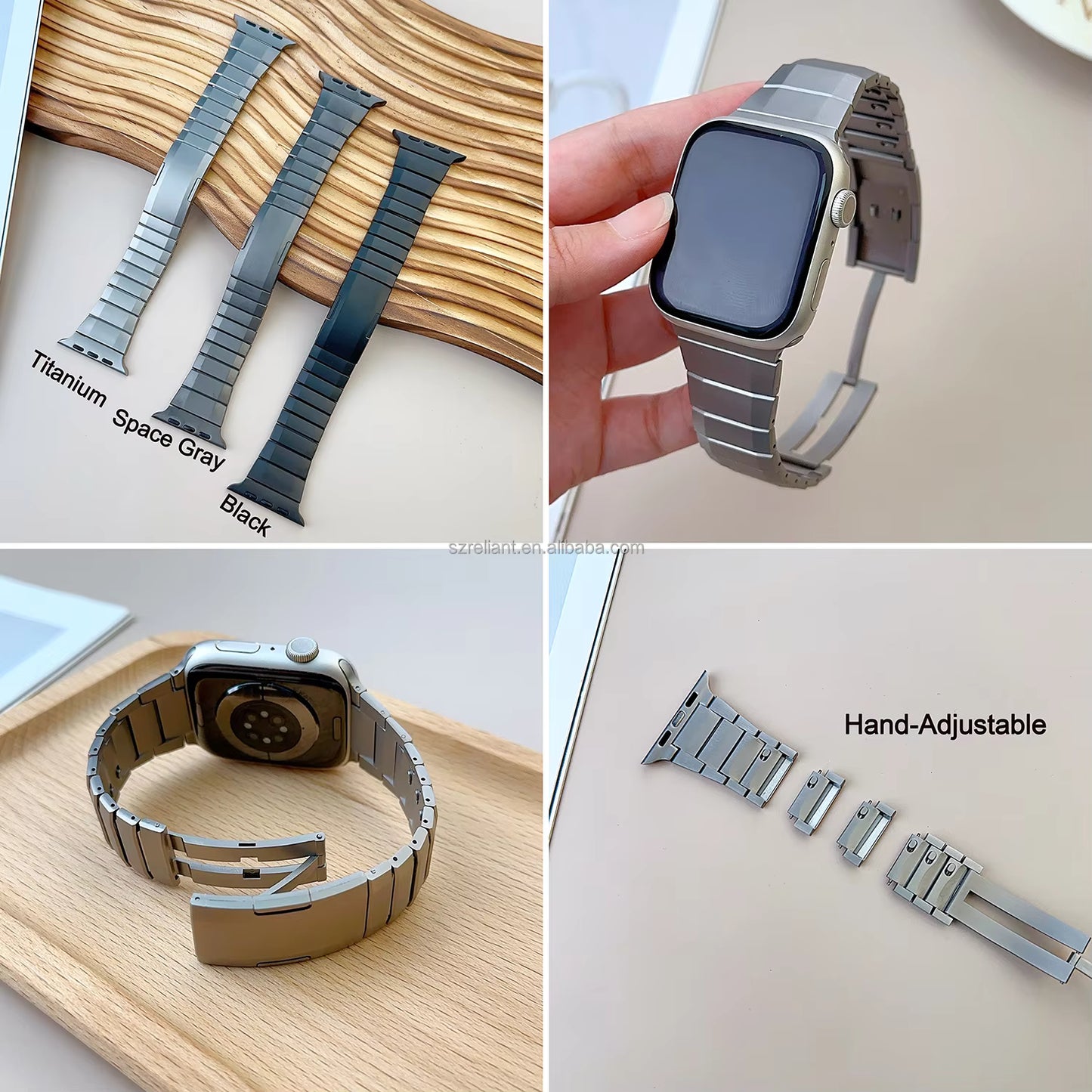 Recci Luxury Men Curved Quickly Adjustment Stainless Steel Watch Band for Apple Watch 42/44/45/46/49 mm