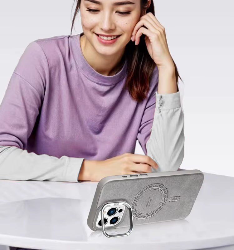 HDD Luxury Business MagSafe Leather Case with Camera Stand for iPhone 16 Pro Max