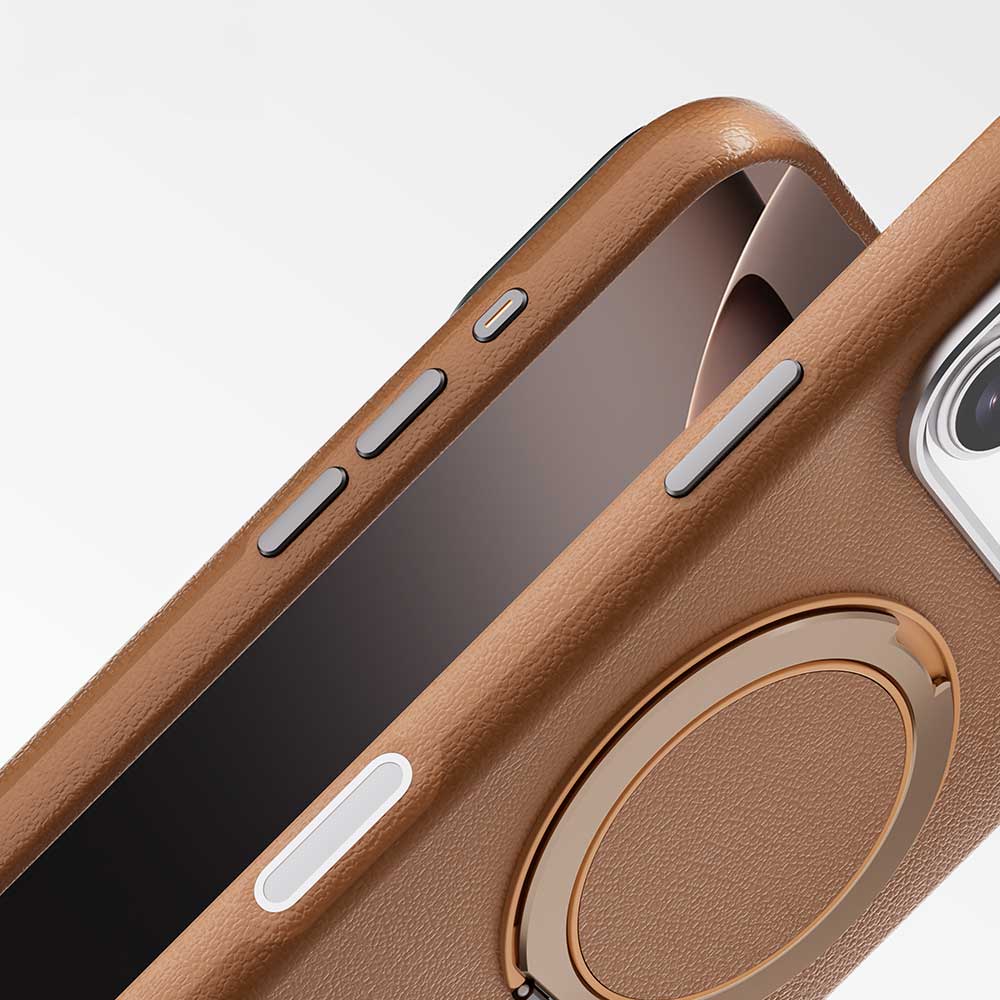 Black TecHub VAWI 360° rotating leather texture case for iPhone 17 Pro Max, showing the textured surface and rotating stand feature.
