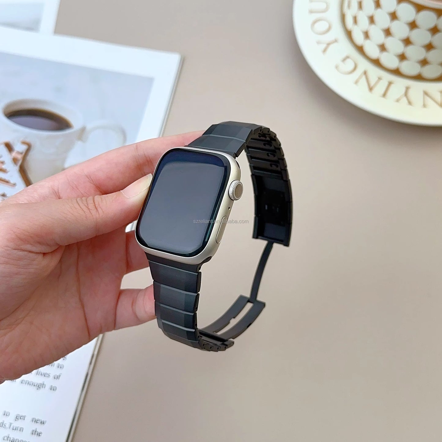 Recci Luxury Men Curved Quickly Adjustment Stainless Steel Watch Band for Apple Watch 42/44/45/46/49 mm