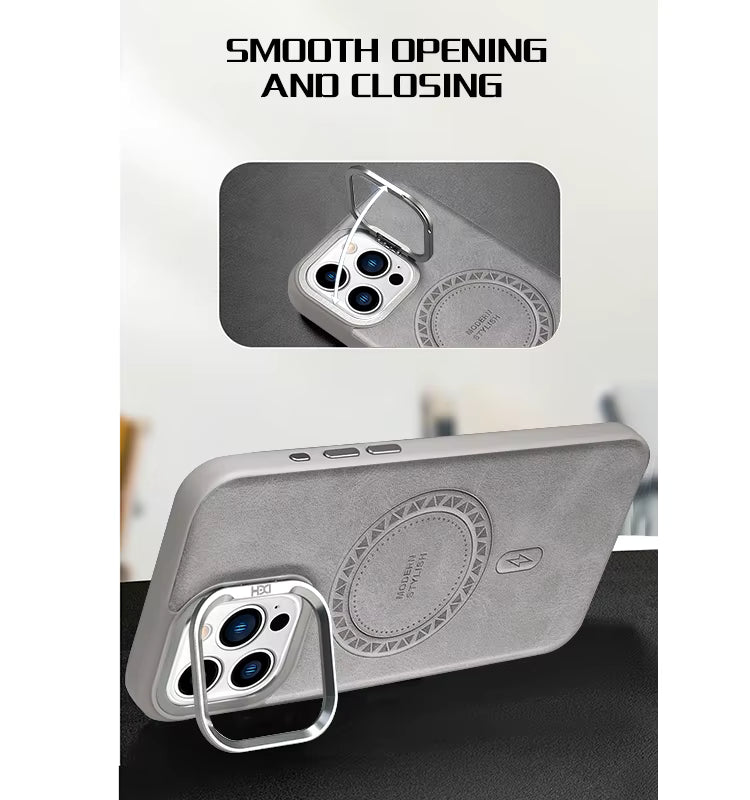 HDD Luxury Business MagSafe Leather Case with Camera Stand for iPhone 16 Pro Max