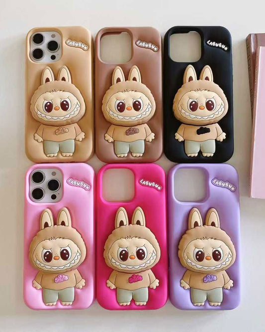 Labubu 3D Cartoon Silicone Case with Hand Stand for iPhone 16