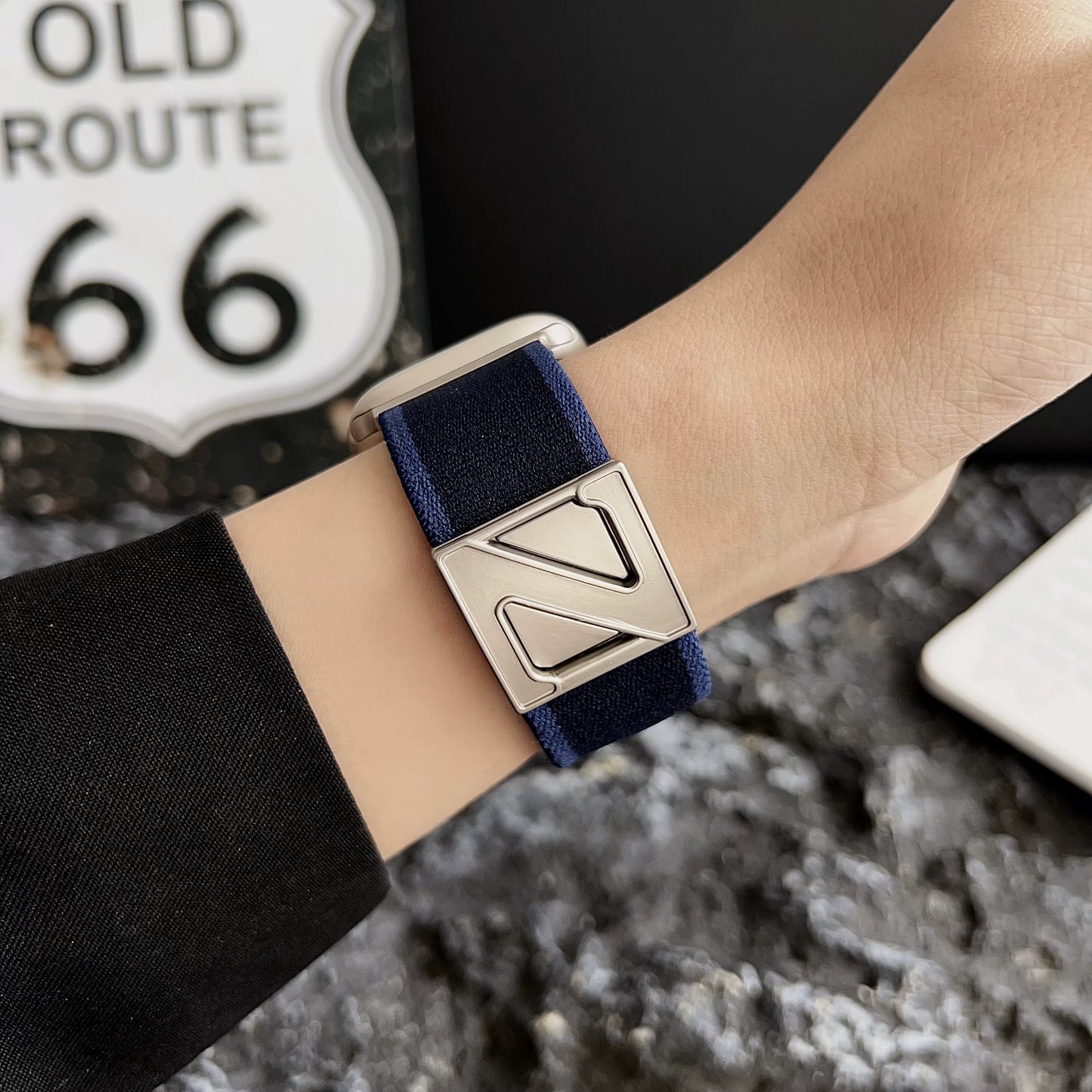 Z Buckle Elastic Nylon Double Stripes Band for Apple Watch 42/44/45/46/49 mm