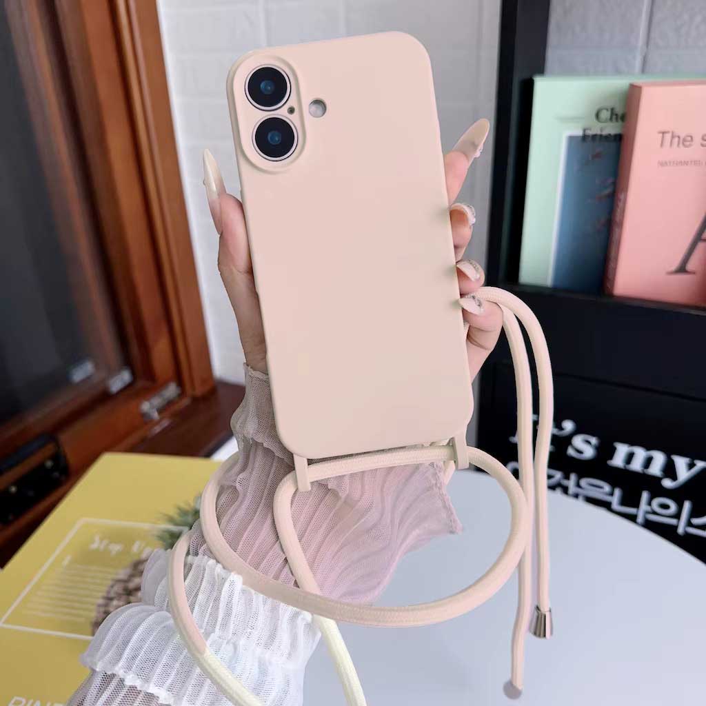 Fashion Crossbody Soft Silicone Case With Shoulder Strap for iPhone 16