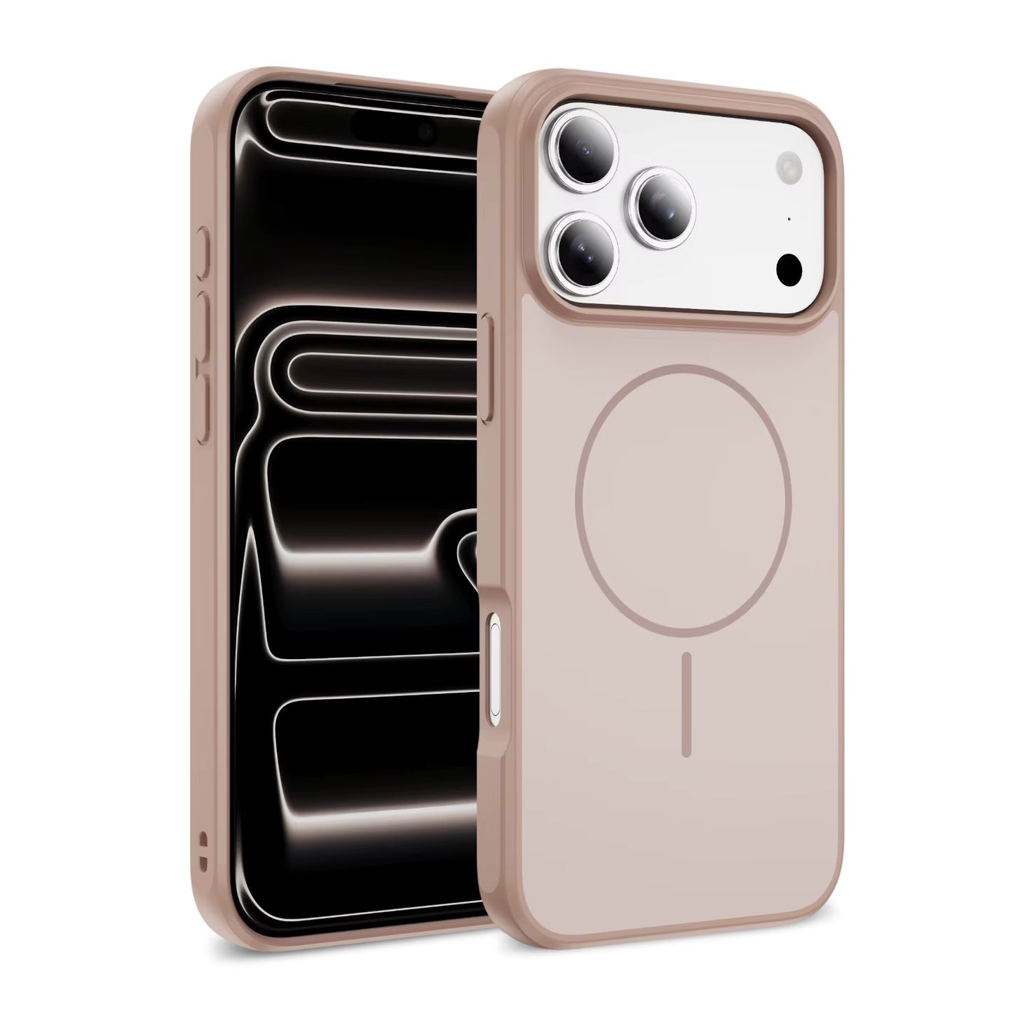 Beige TecHub OKOZ luxury liquid silicone TPU MagSafe case for iPhone 17 Pro, showing the sleek, flexible protective cover.