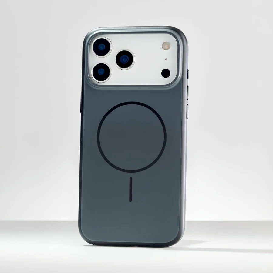 Black TecHub OKOZ luxury liquid silicone TPU case for iPhone 17 Pro Max, showing smooth, flexible material and precise cutouts.
