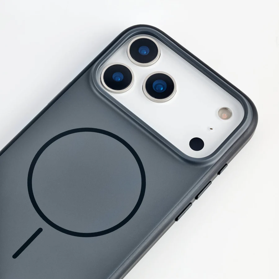 Black TecHub OKOZ luxury liquid silicone TPU MagSafe case for iPhone 17 Pro Max, showing the sleek, protective design.