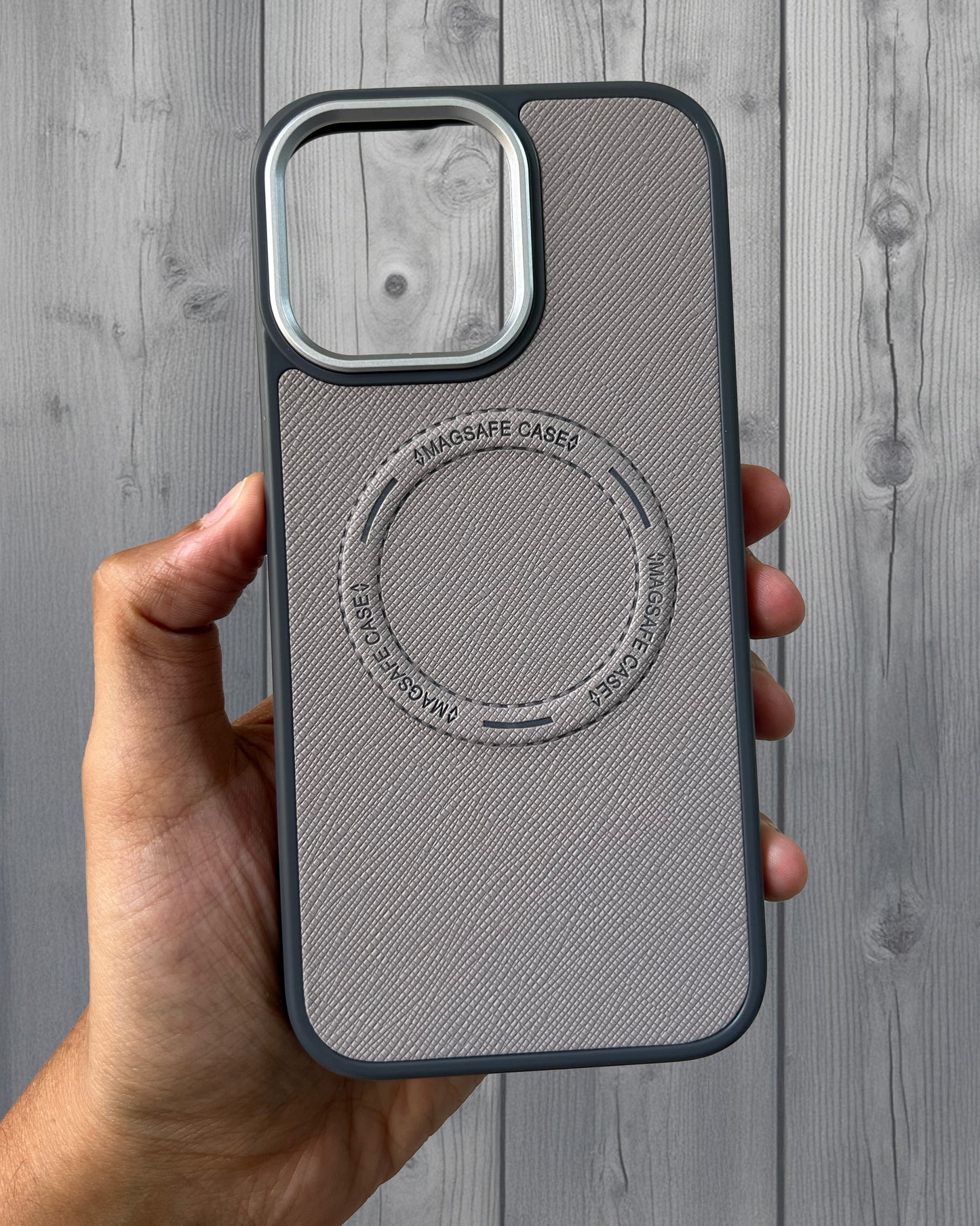 Prada Luxury Leather Case with MagSafe Wallet for iPhone 15 - Grey