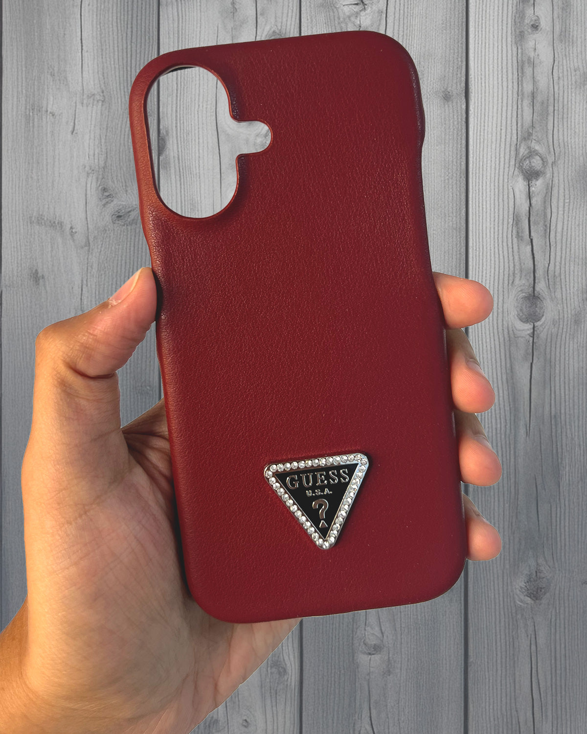 Guess Leather Back Cover Case for iPhone 16 - Maroon