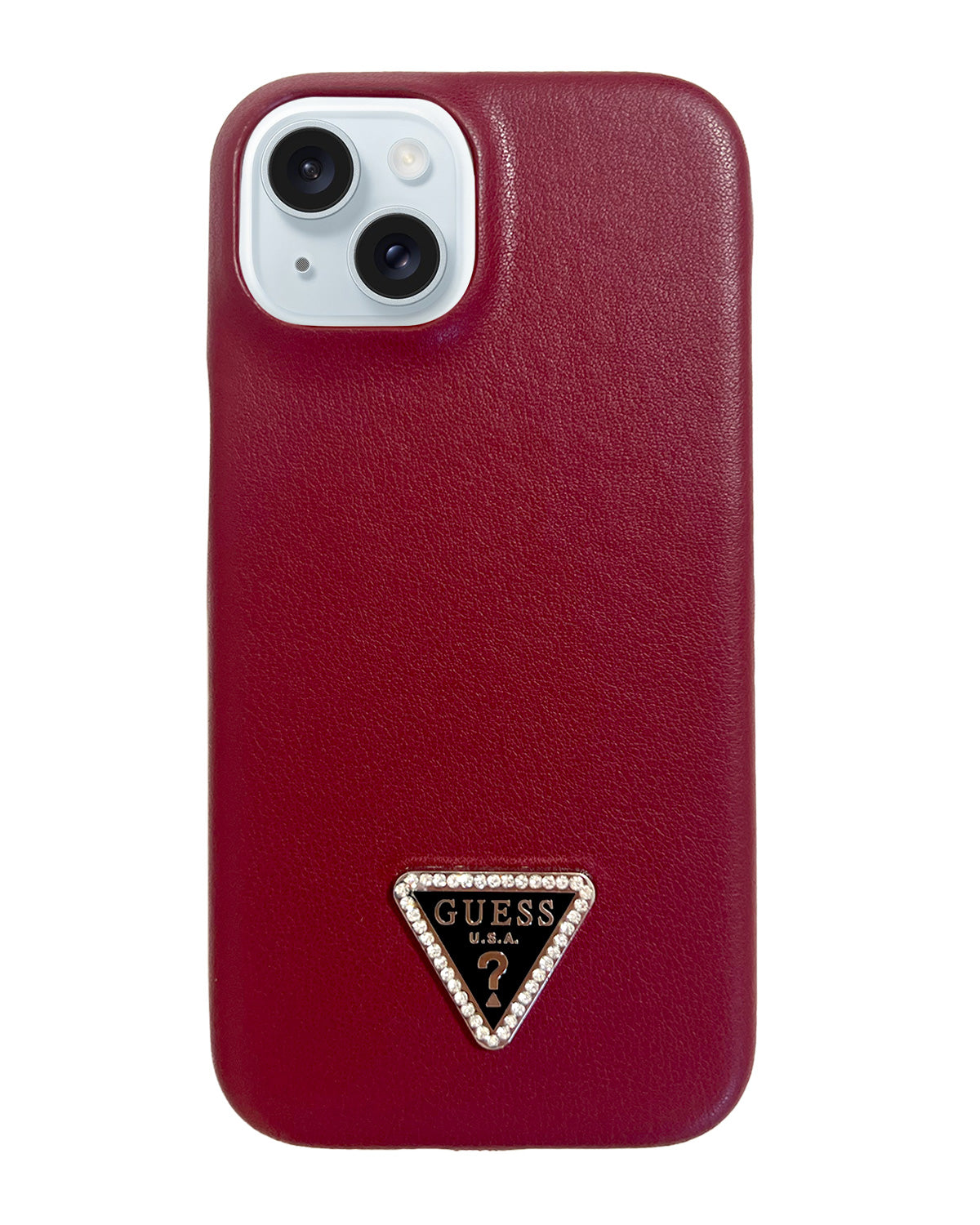 Guess Leather Back Cover Case for iPhone 15 - Maroon