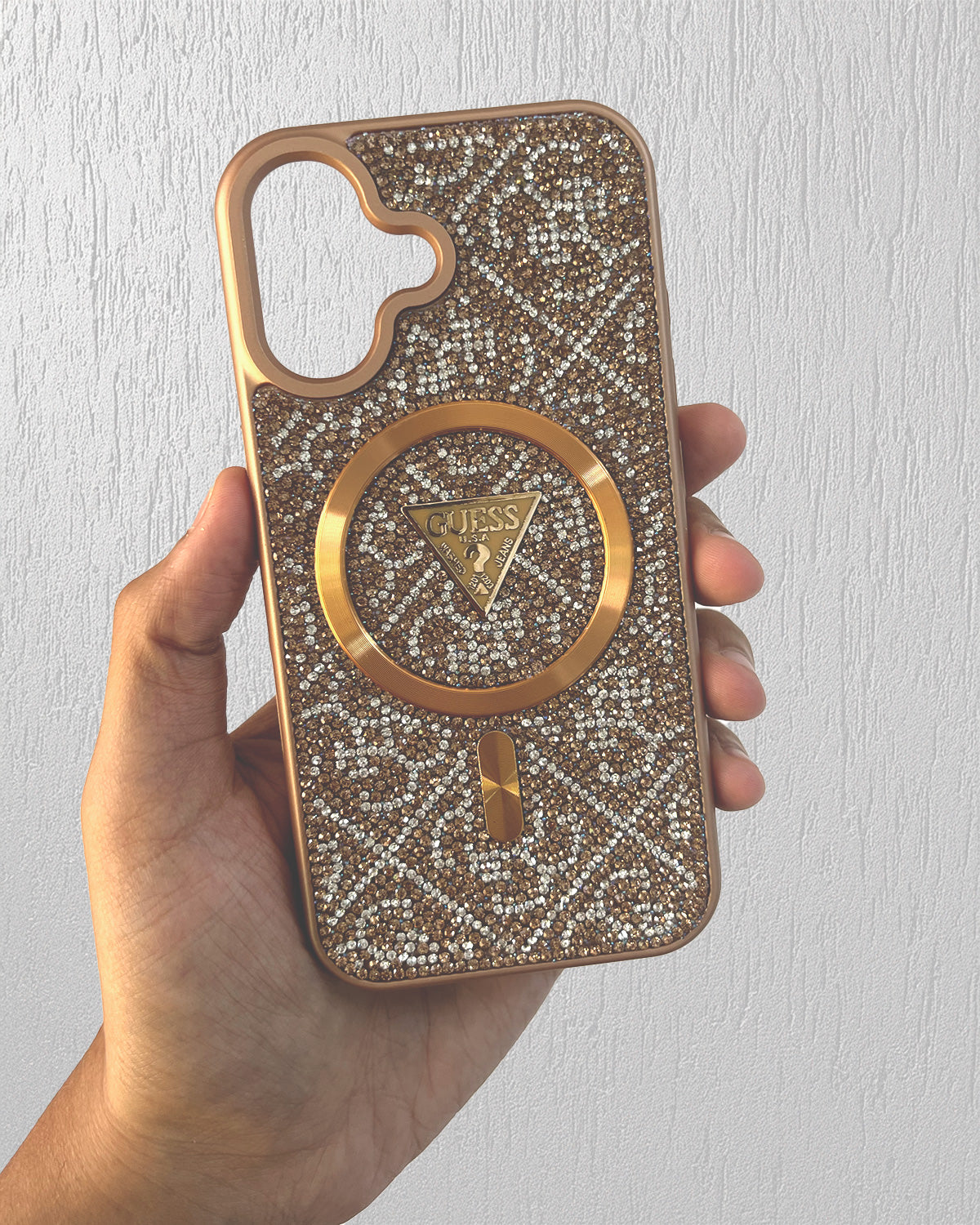 Guess Luxury Strass Case with MagSafe Wallet for iPhone 16 - Gold