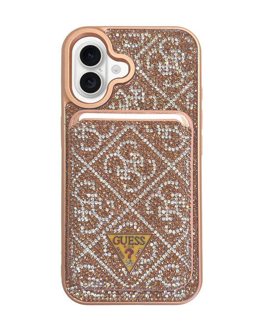 Guess Luxury Strass Case with MagSafe Wallet for iPhone 16 - Gold