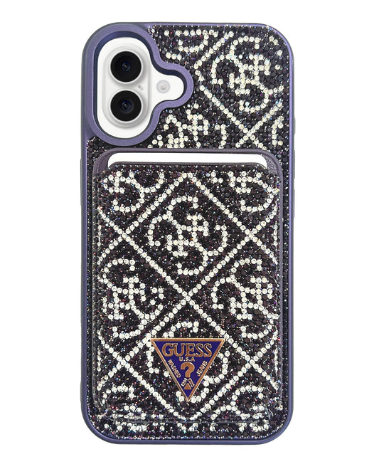 Guess Luxury Strass Case with MagSafe Wallet for iPhone 16 - Purple