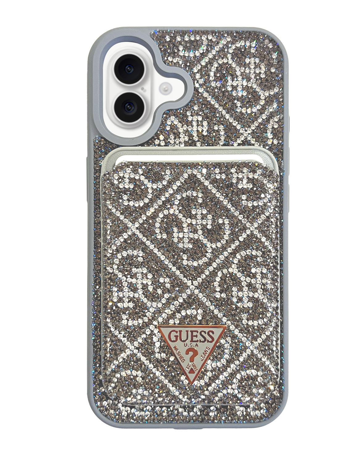 Guess Luxury Strass Case with MagSafe Wallet for iPhone 16 - Grey