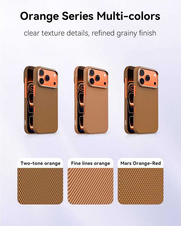 Lanex Premium Ultra - slim Diamond Cut Carbon Fiber Case for iPhone 17 Pro Max - Orange - TecHub