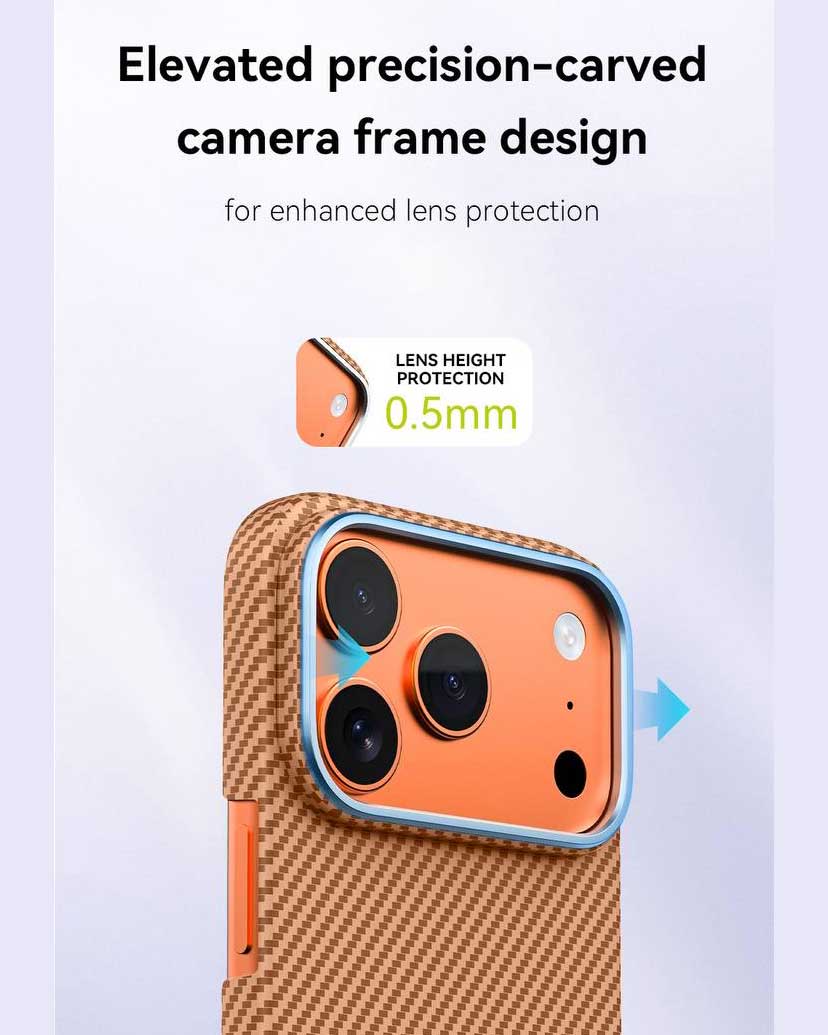 Lanex Premium Ultra - slim Diamond Cut Carbon Fiber Case for iPhone 17 Pro Max - Orange - TecHub