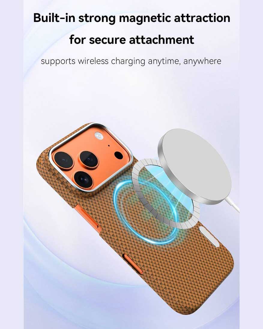 Lanex Premium Ultra - slim Diamond Cut Carbon Fiber Case for iPhone 17 Pro Max - Orange - TecHub