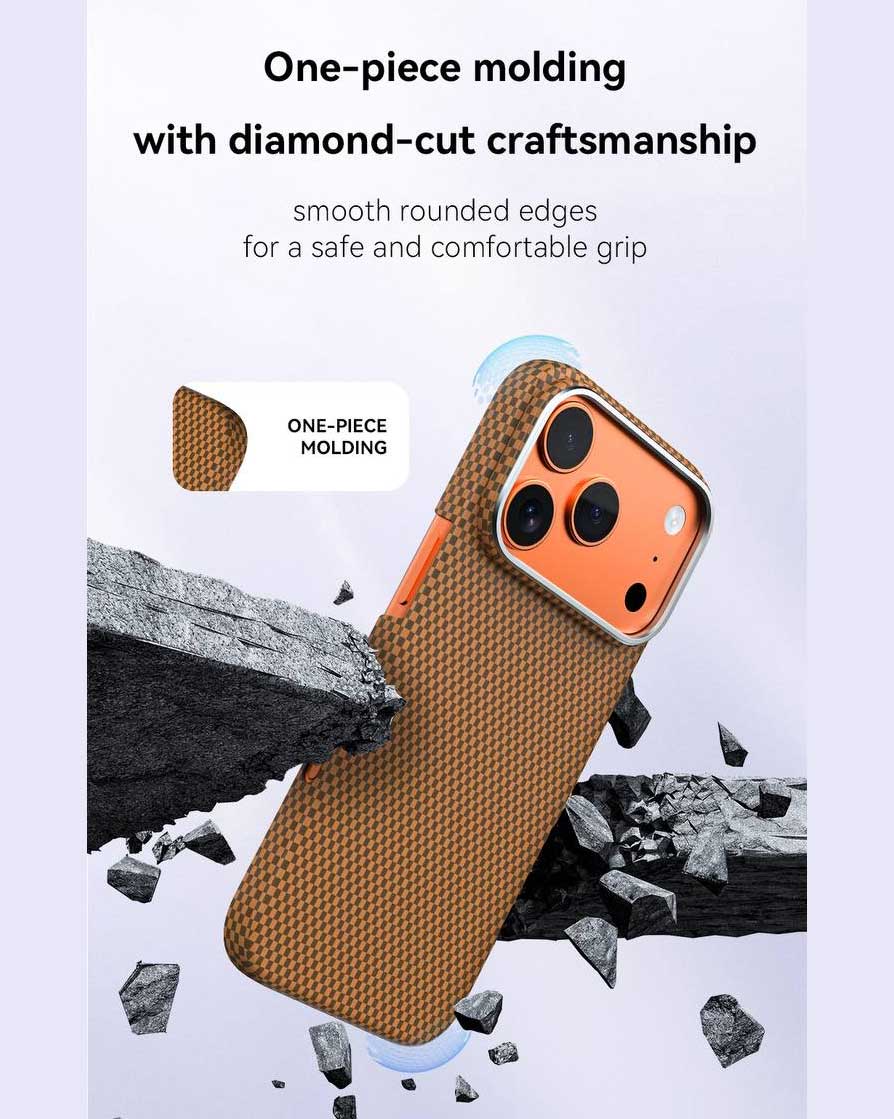 Lanex Premium Ultra - slim Diamond Cut Carbon Fiber Case for iPhone 17 Pro Max - Orange - TecHub