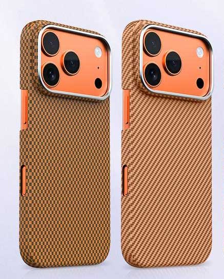 Lanex Premium Ultra - slim Diamond Cut Carbon Fiber Case for iPhone 17 Pro Max - Orange - TecHub