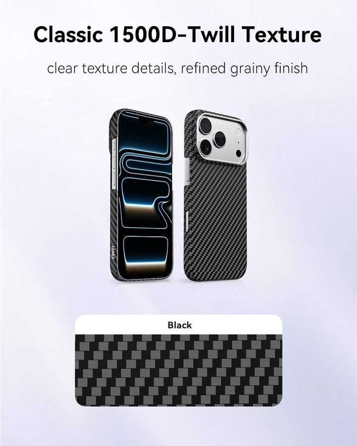Lanex Striped Ultra - slim Diamond Cut Carbon Fiber Case for iPhone 17 Pro Max - Black - TecHub