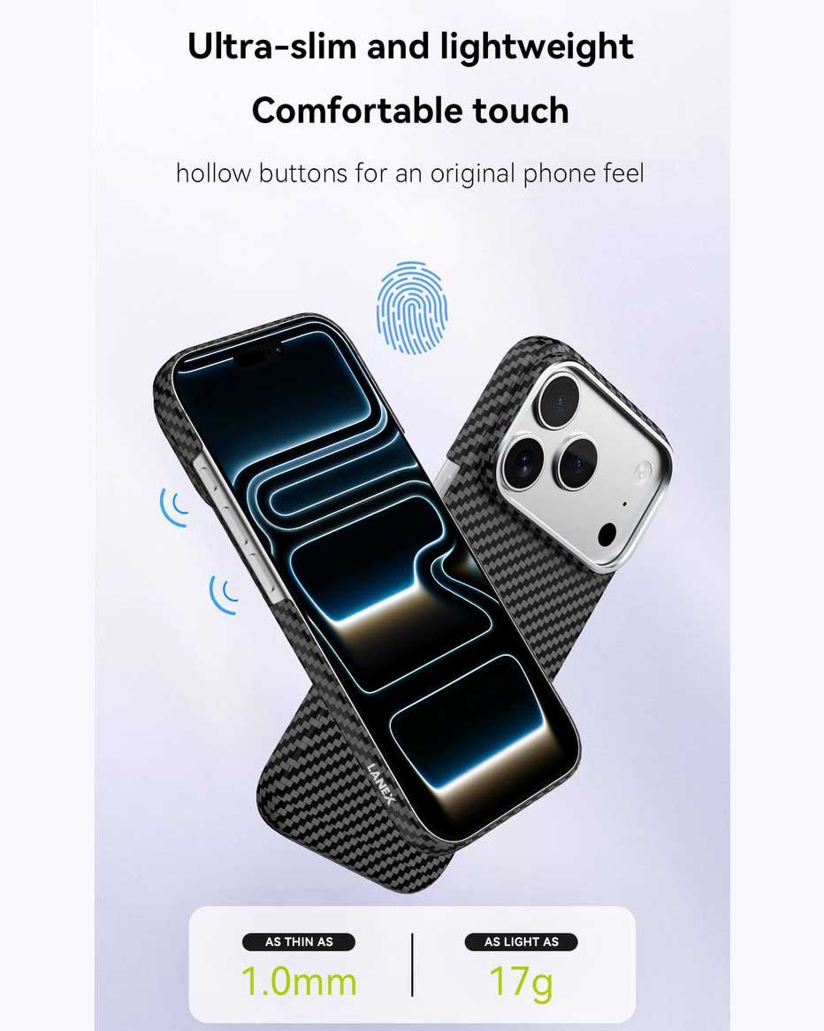 Lanex Striped Ultra-slim Diamond Cut Carbon Fiber Case for iPhone 17 Pro Max - Black